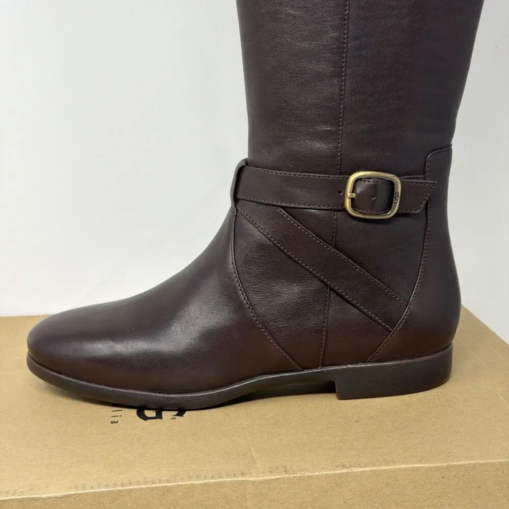 UGG Beryl Women’s 7 Stout Brown Leather Tall Riding Boots 1005920 NEW BOX